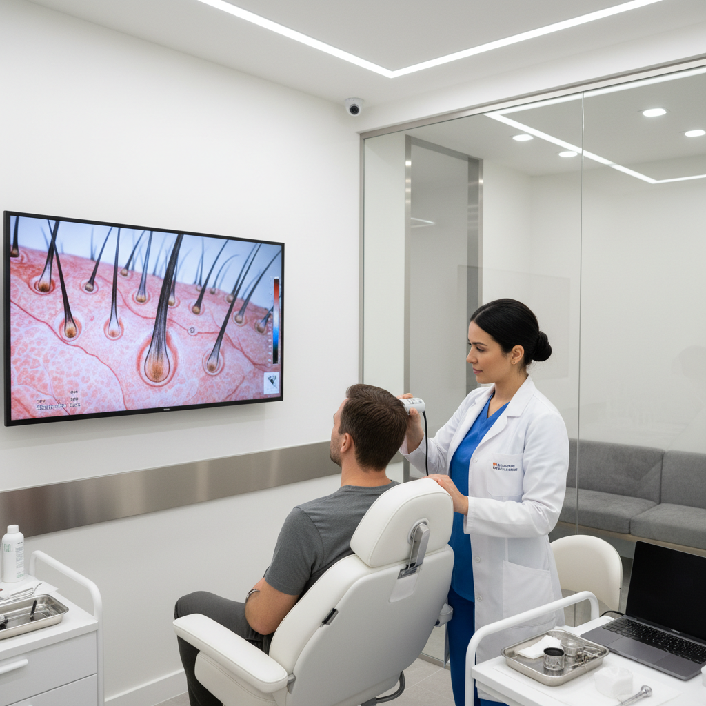 Diagnóstico capilar com tecnologia de microscopia — Clínica Elementus Goiânia