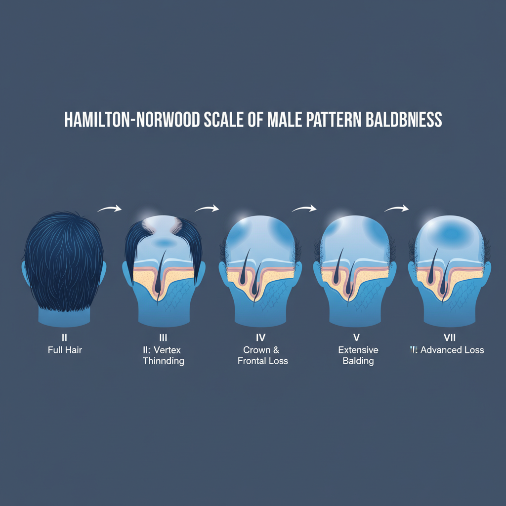 Escala de progressão da calvície masculina e estágios de tratamento